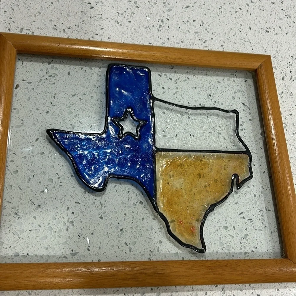 Handmade Framed Stained Glass Texas State Artwork